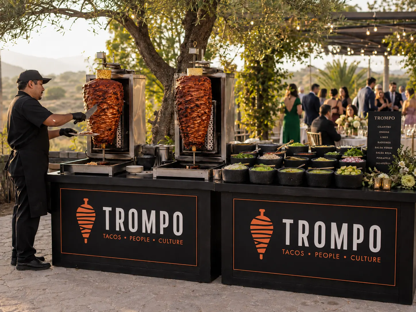 Trompo al pastor with flames